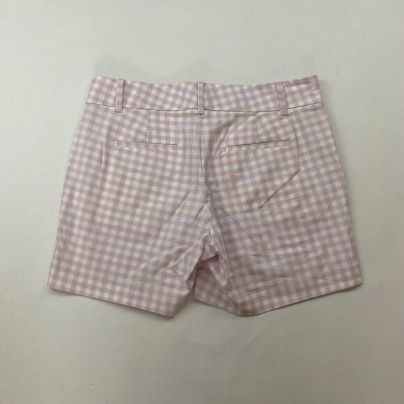 NWT Ann Taylor Purple White Gingham Plaid Chino Shorts Flat Front Size 4 Stretch - Picture 9 of 10